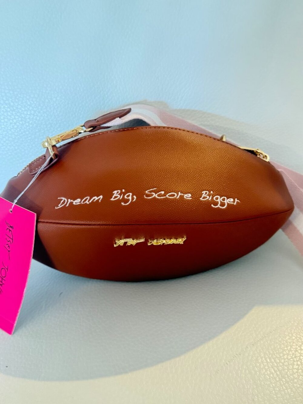 NWT Betsy Johnson xotoss Game Day Football Shaped Crossbody Bag clutch w charms - Picture 4 of 6